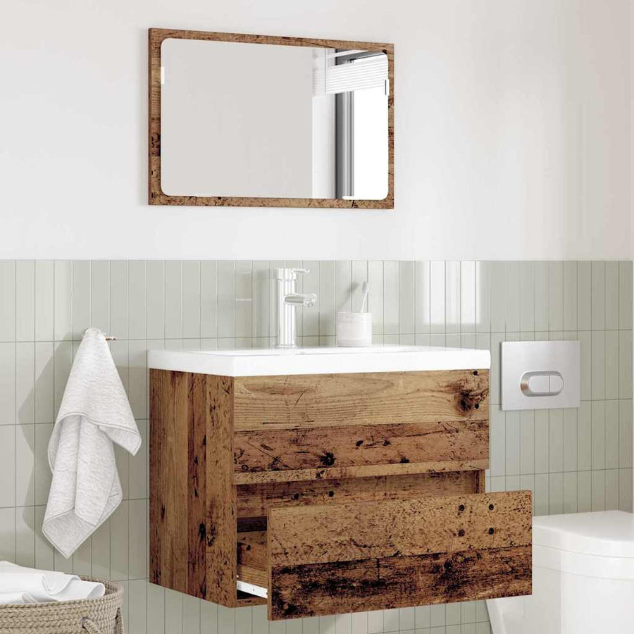 Badkamermeubelset 2 pcs Oud Hout Geperst Hout en Metaal