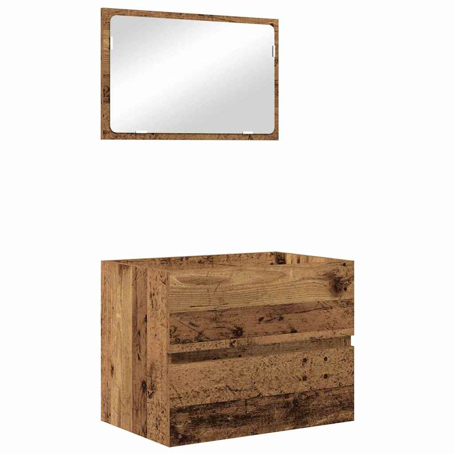 Badkamermeubelset 2 pcs Oud Hout Geperst Hout en Metaal