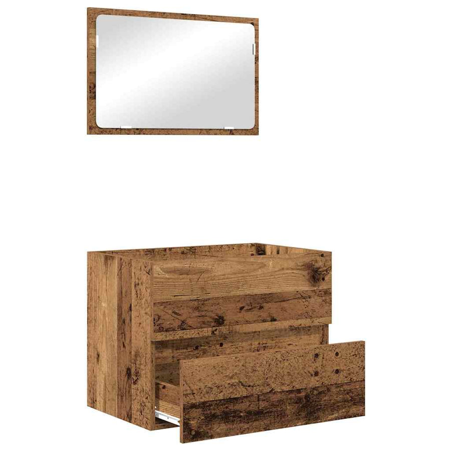 Badkamermeubelset 2 pcs Oud Hout Geperst Hout en Metaal