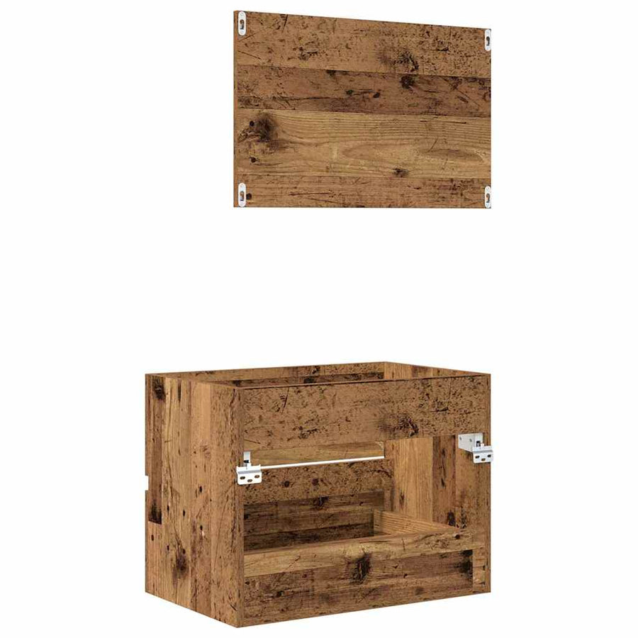 Badkamermeubelset 2 pcs Oud Hout Geperst Hout en Metaal