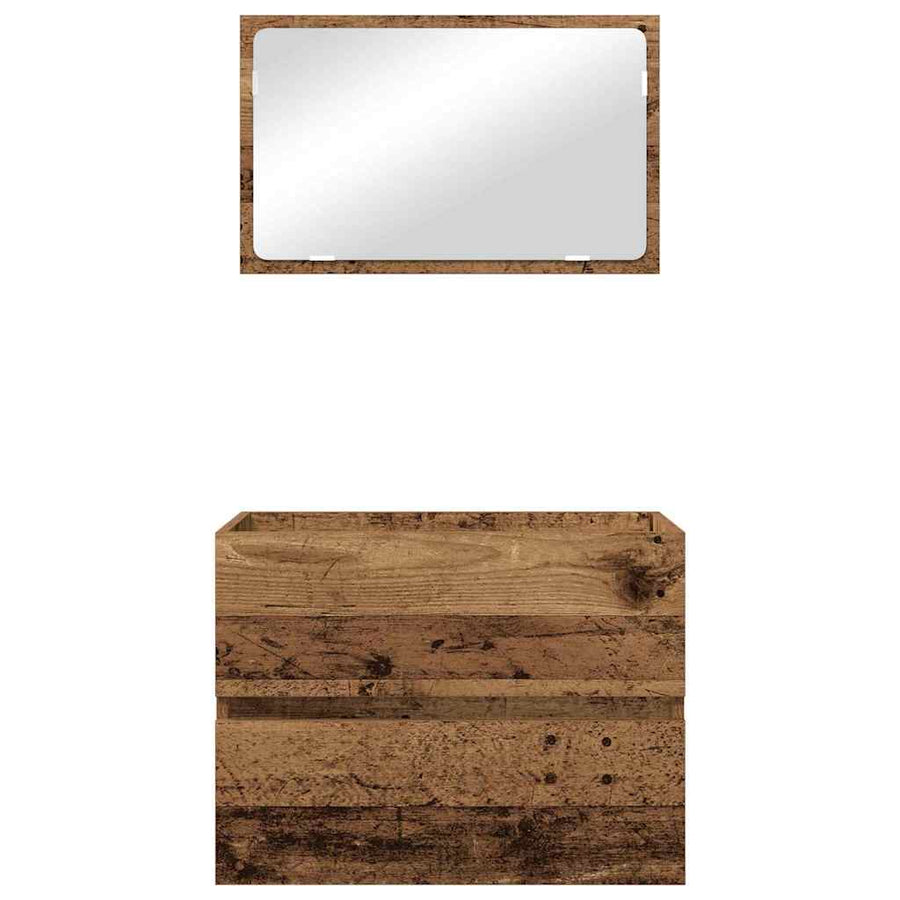 Badkamermeubelset 2 pcs Oud Hout Geperst Hout en Metaal