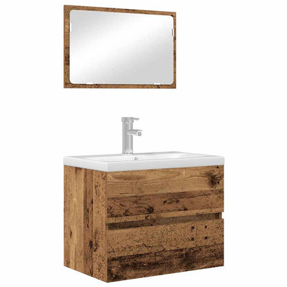 Badkamermeubelset 2 pcs Oud Hout Geperst Hout en Metaal