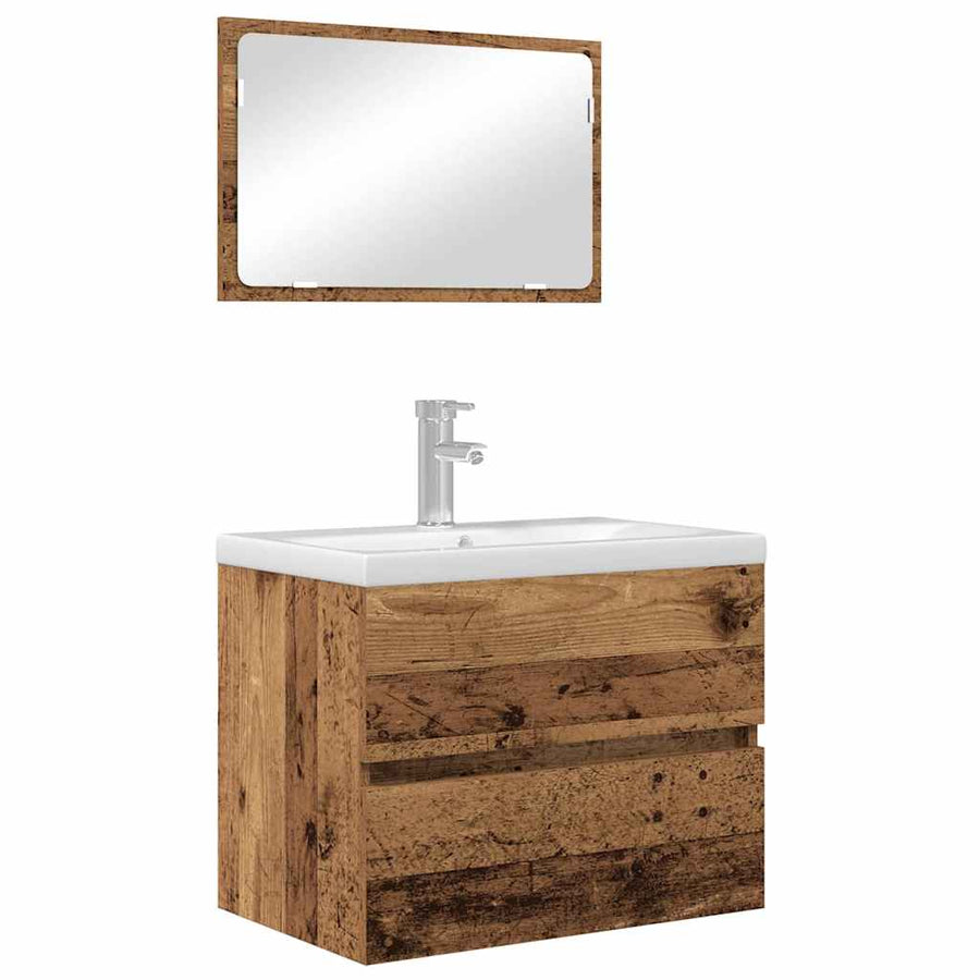 Badkamermeubelset 2 pcs Oud Hout Geperst Hout en Metaal