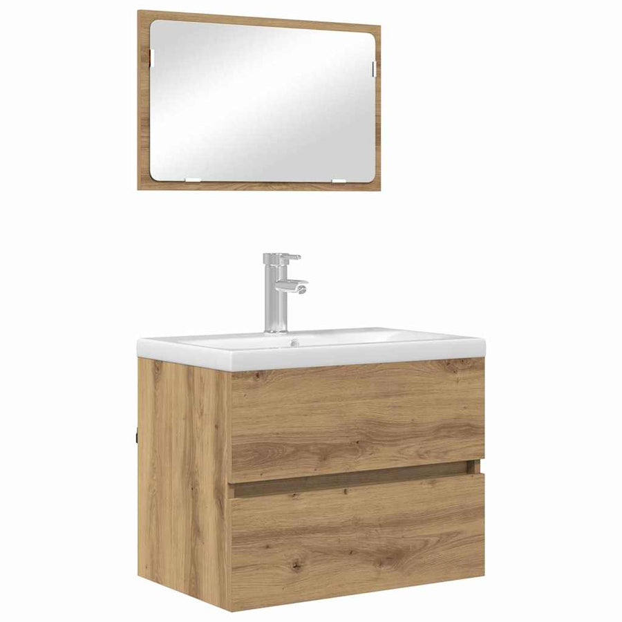 Badkamermeubelset 2 pcs Artisan Eiken Geperst Hout en Metaal