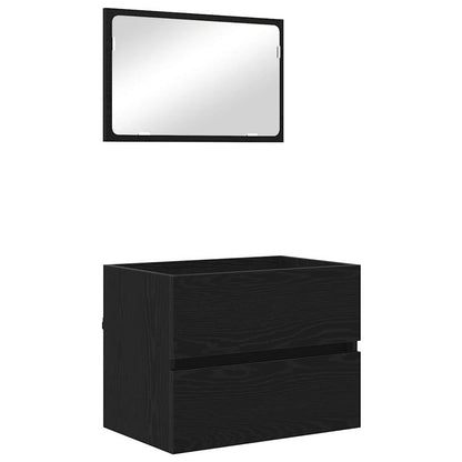 Badkamermeubelset 2 pcs Zwart Eiken Geperst Hout en Metaal