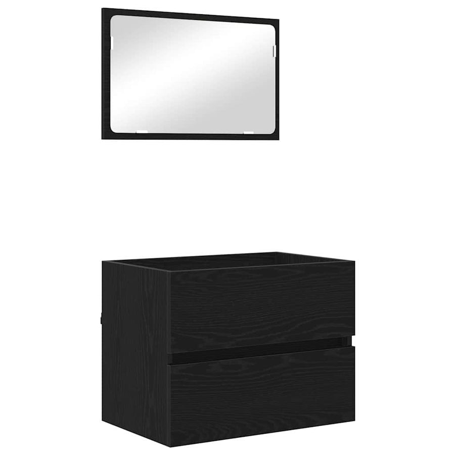 Badkamermeubelset 2 pcs Zwart Eiken Geperst Hout en Metaal