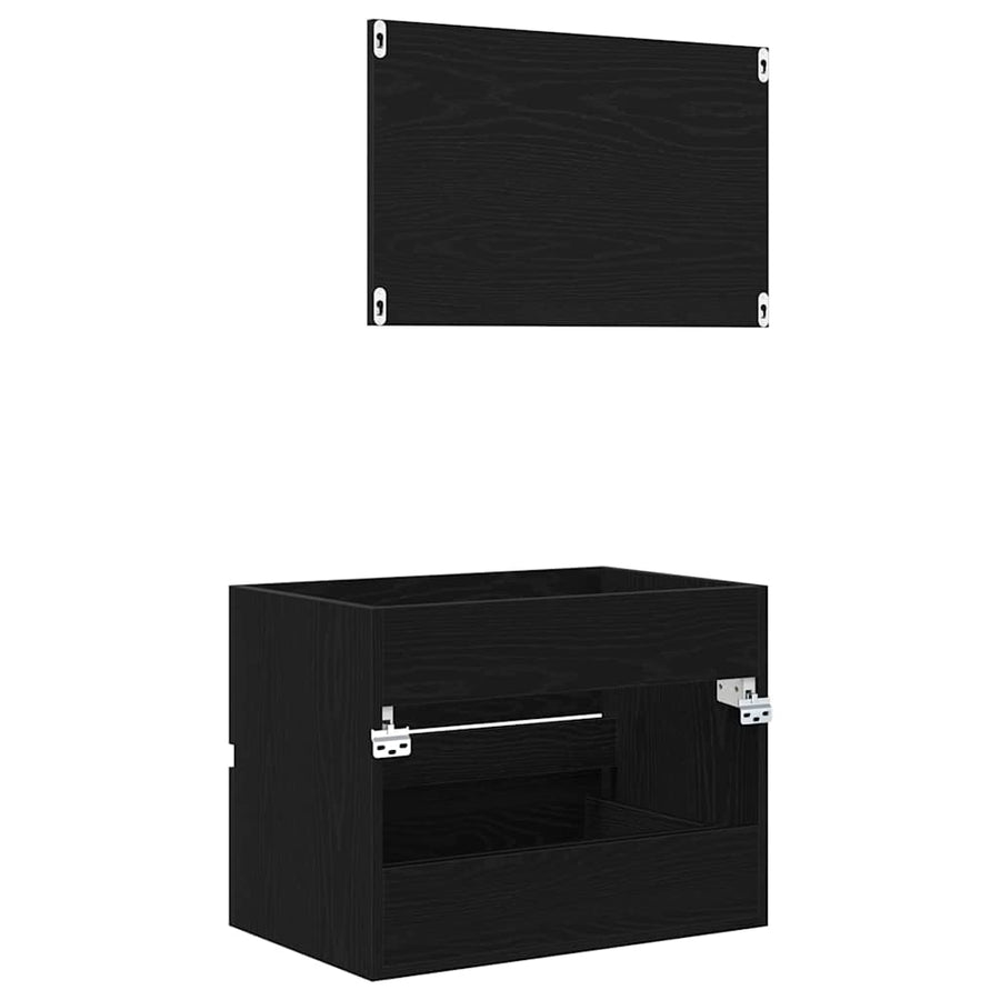 Badkamermeubelset 2 pcs Zwart Eiken Geperst Hout en Metaal