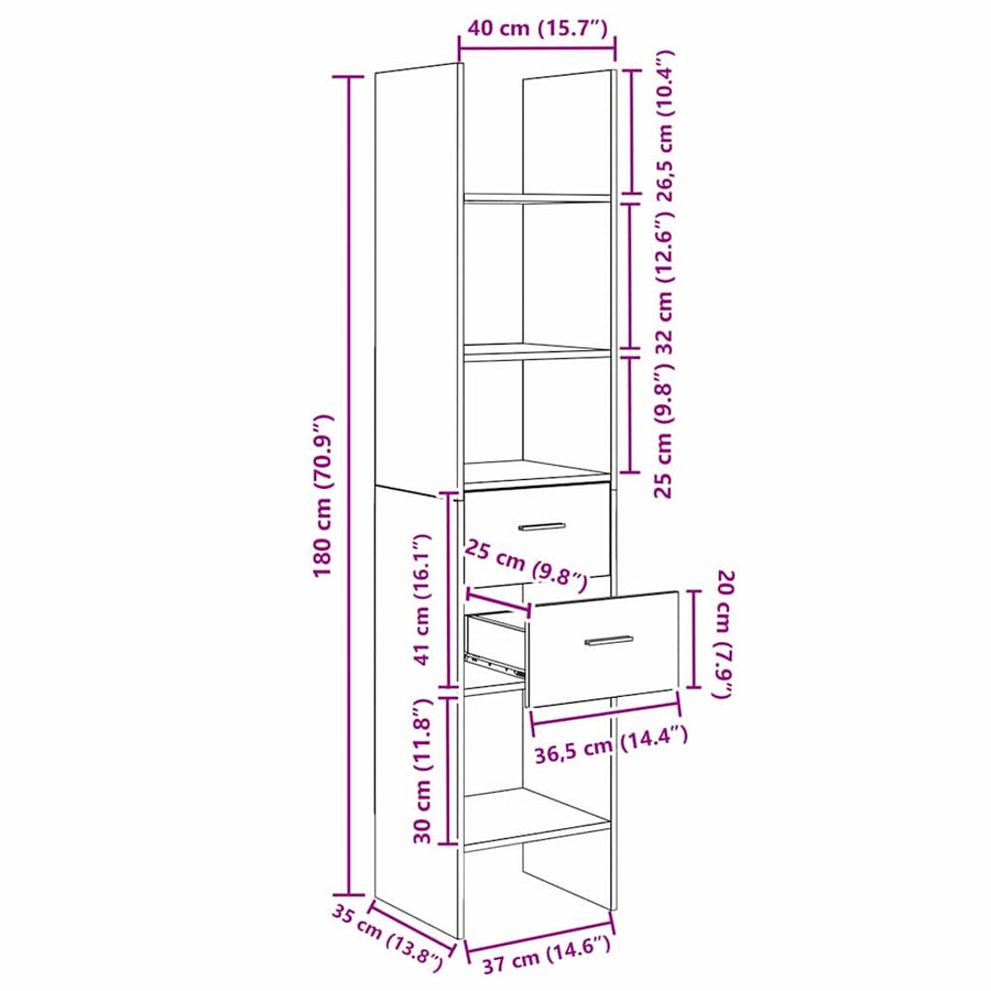 Boekenkast Oud hout 40 x 35 x 180 cm Bewerkt hout