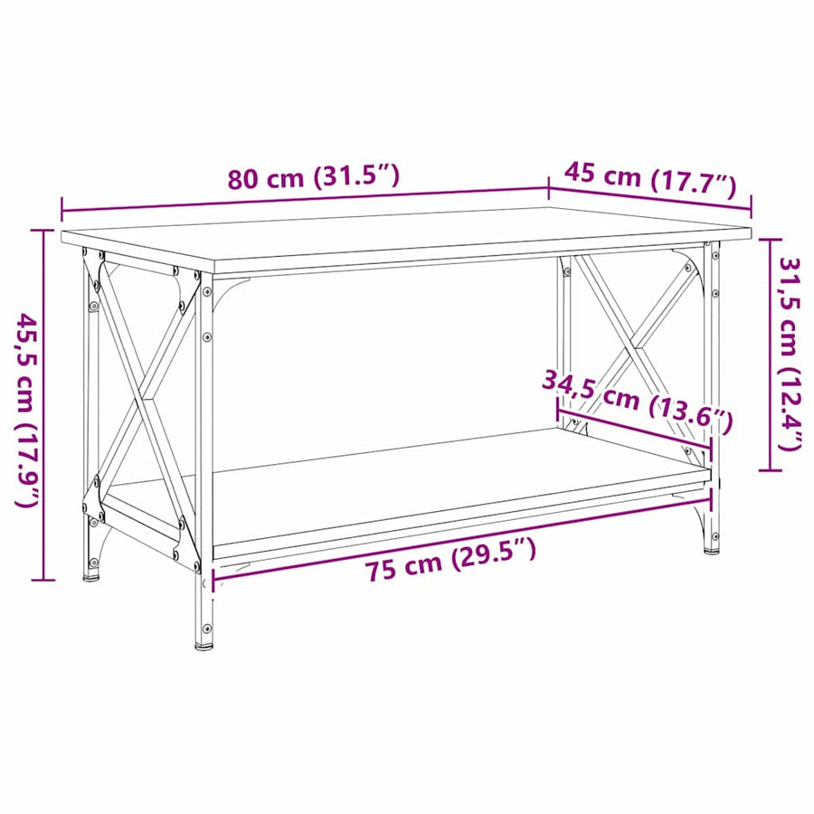 Salontafel Oud hout 80 x 45 x 45.5 cm Bewerkt hout