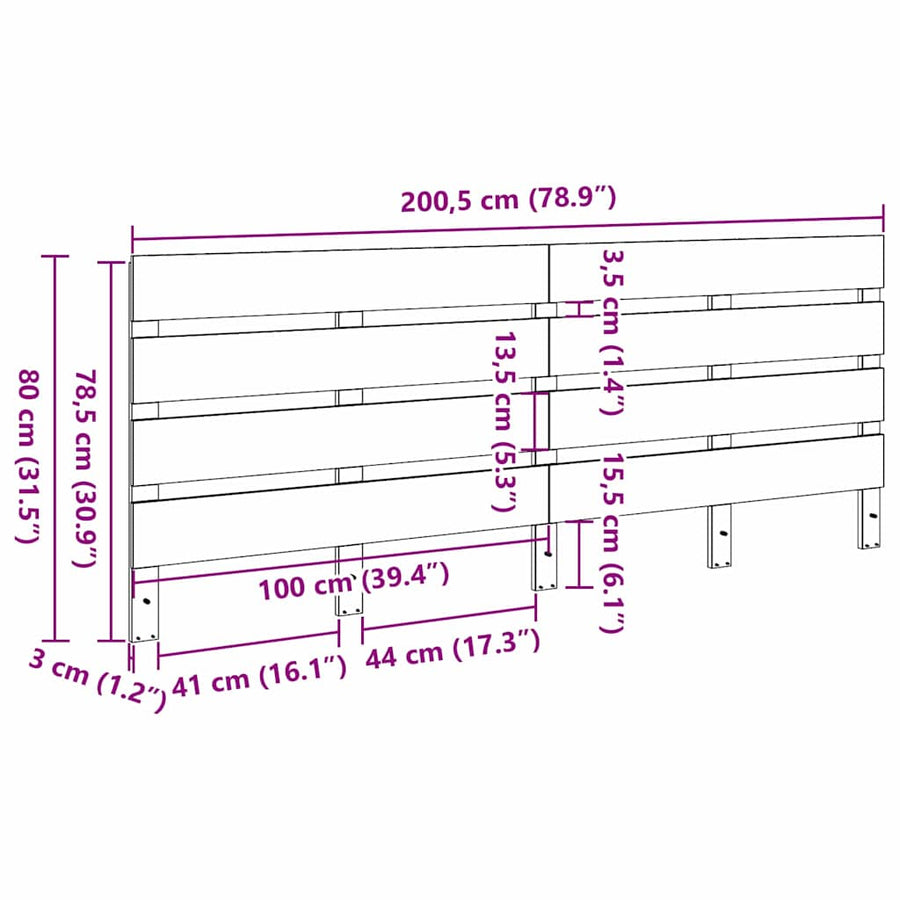 Hoofdbord Wasbruin 200.5 x 3 x 80 cm Massief grenenhout