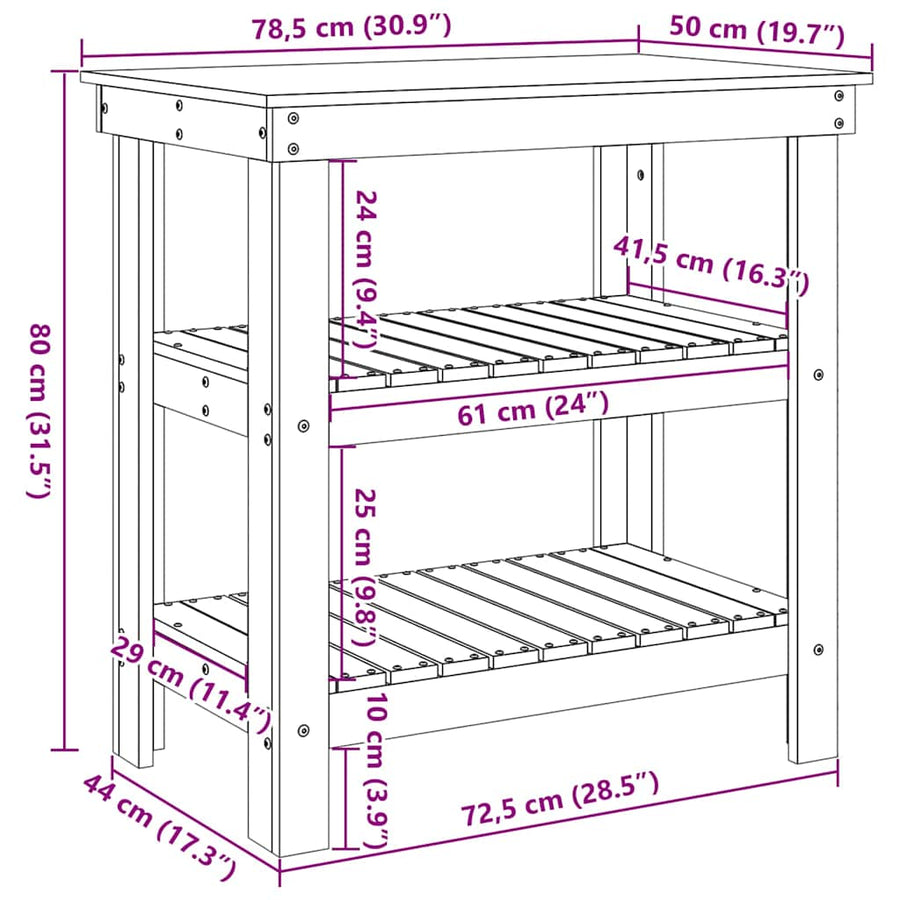 Werkbank Wasbruin 78.5 x 50 x 80 cm Massief grenenhout