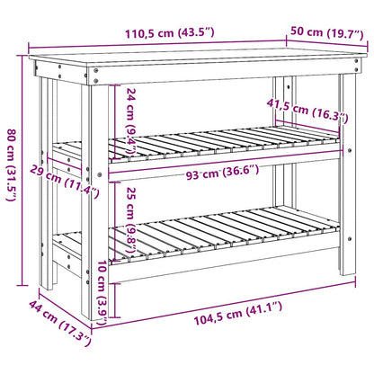 Werkbank Wasbruin 110.5 x 50 x 80 cm Massief grenenhout