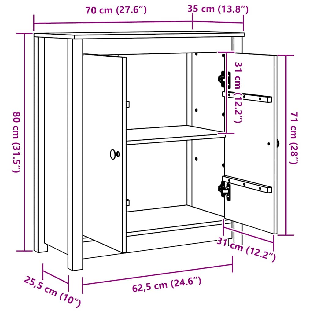 Dressoir met opslag met de deur Bruin 70 x 35 x 80 cm Massief grenenhout