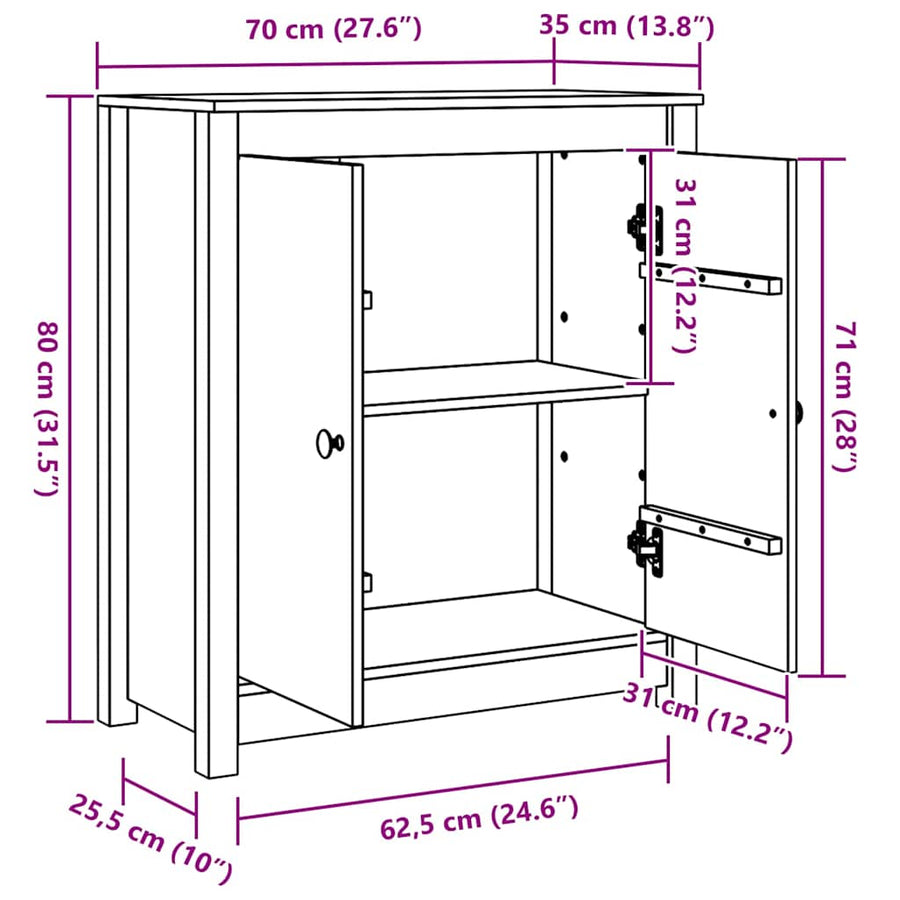 Dressoir met opslag met de deur Bruin 70 x 35 x 80 cm Massief grenenhout