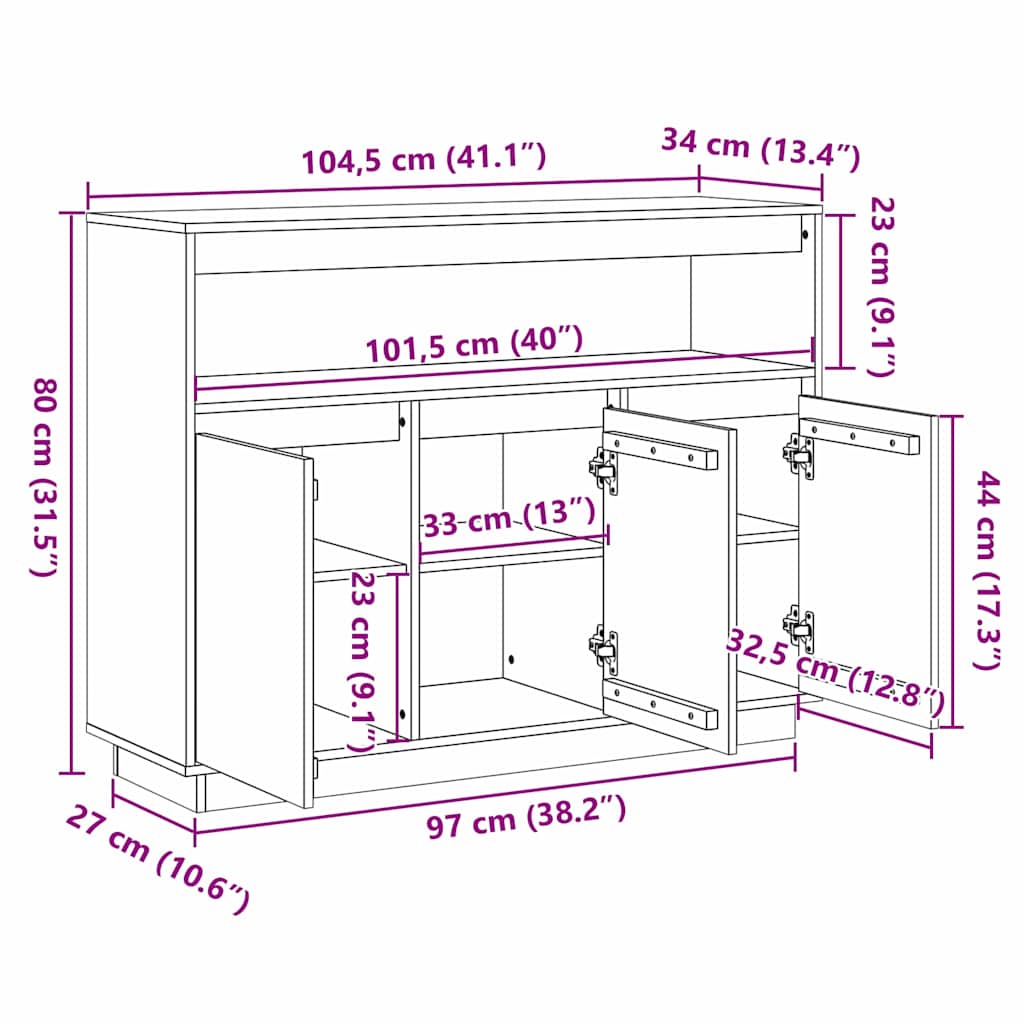 Dressoir met opslag Bruin 104,5 x 34 x 80 cm Massief grenenhout