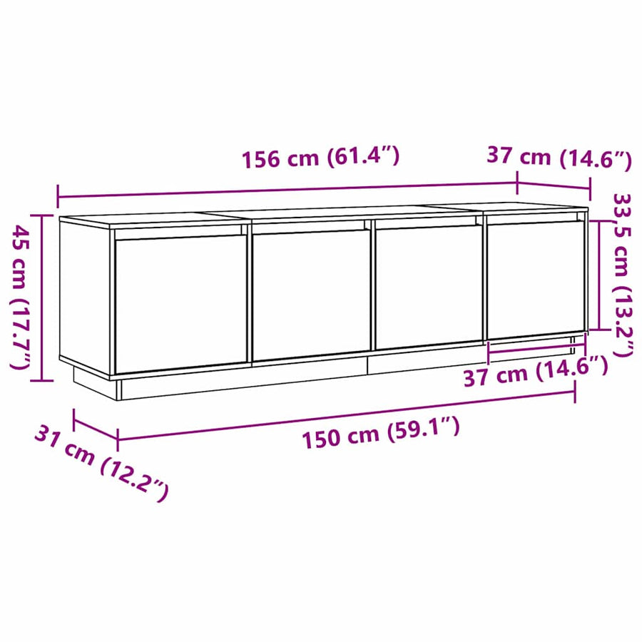TV-kast met opslag met de deur Bruin 156 x 37 x 45 cm Massief grenenhout