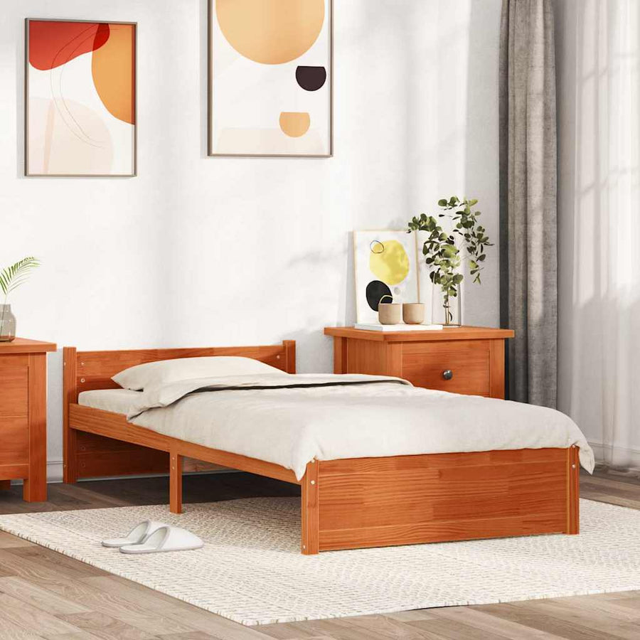 Bedframe met hoofdeinde Wasbruin 90 x 190 cm Massief grenenhout