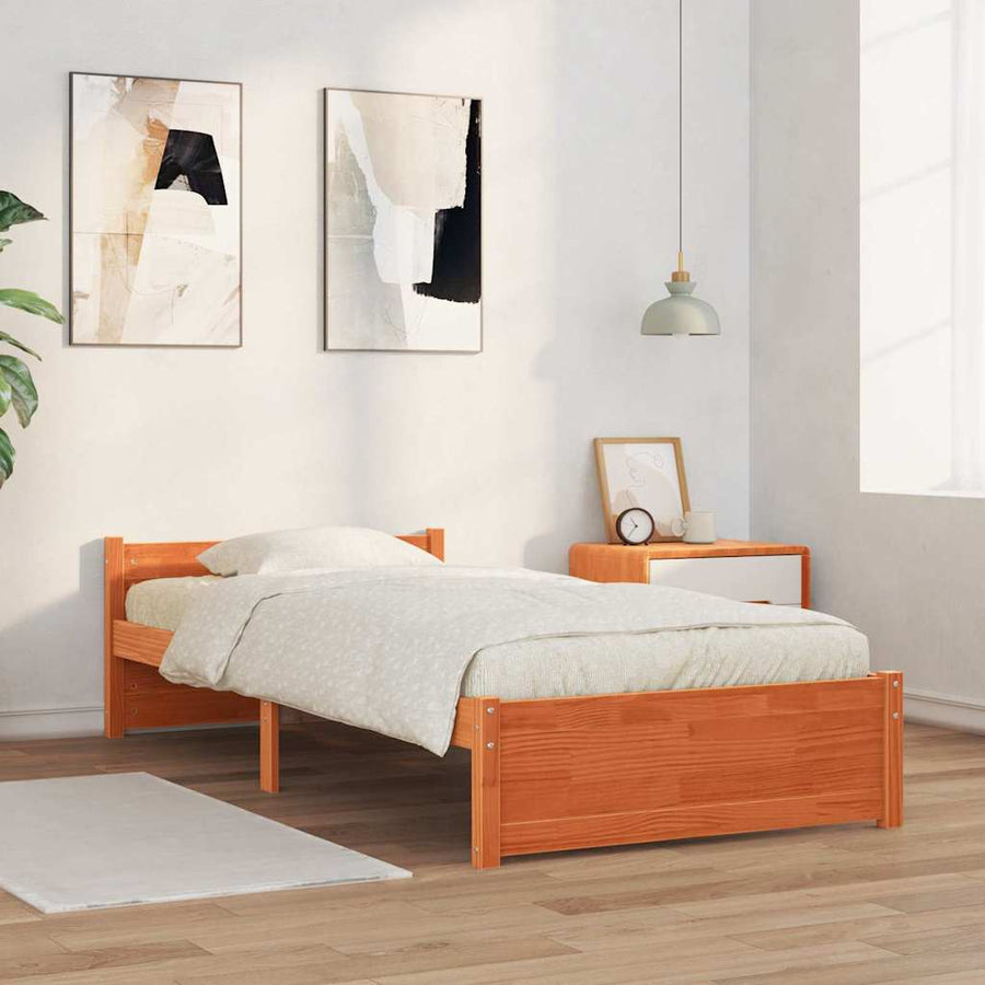 Bedframe met hoofdeinde Wasbruin 90 x 200 cm Massief grenenhout