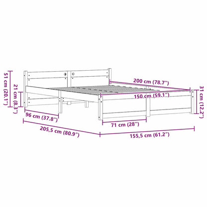 Bedframe Wasbruin 150 x 200 cm Massief grenenhout