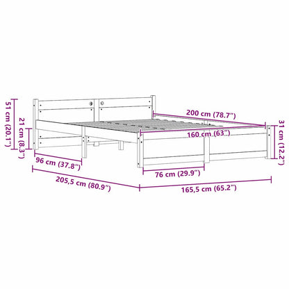 Bedframe Wasbruin 160 x 200 cm Massief grenenhout