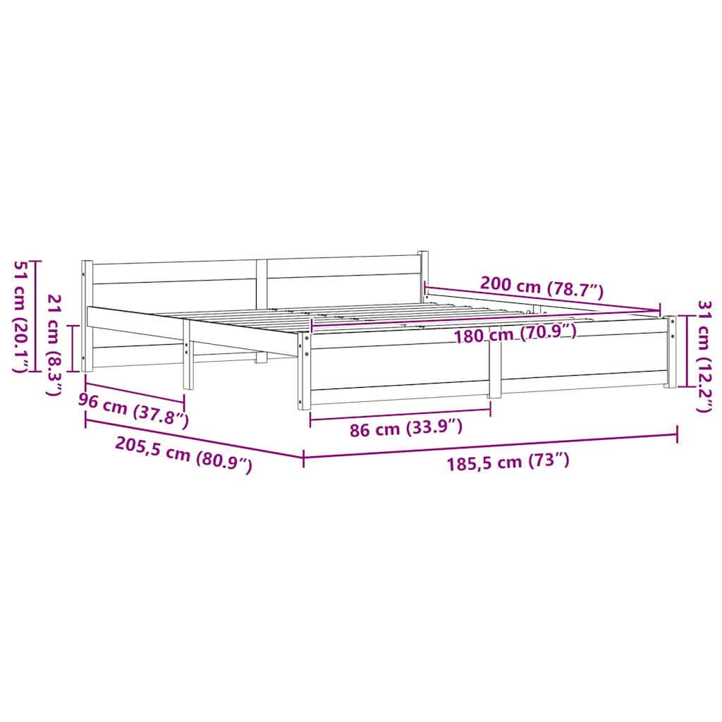 Bedframe Wasbruin 180 x 200 cm Massief grenenhout
