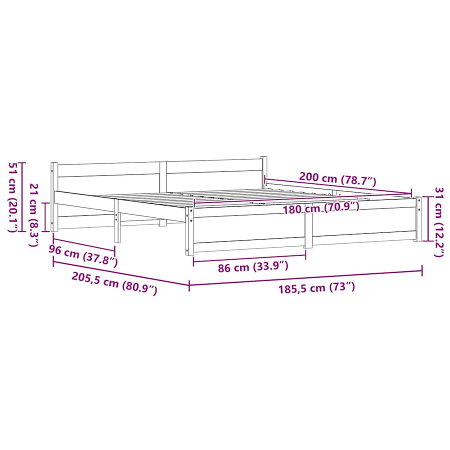 Bedframe Wasbruin 180 x 200 cm Massief grenenhout