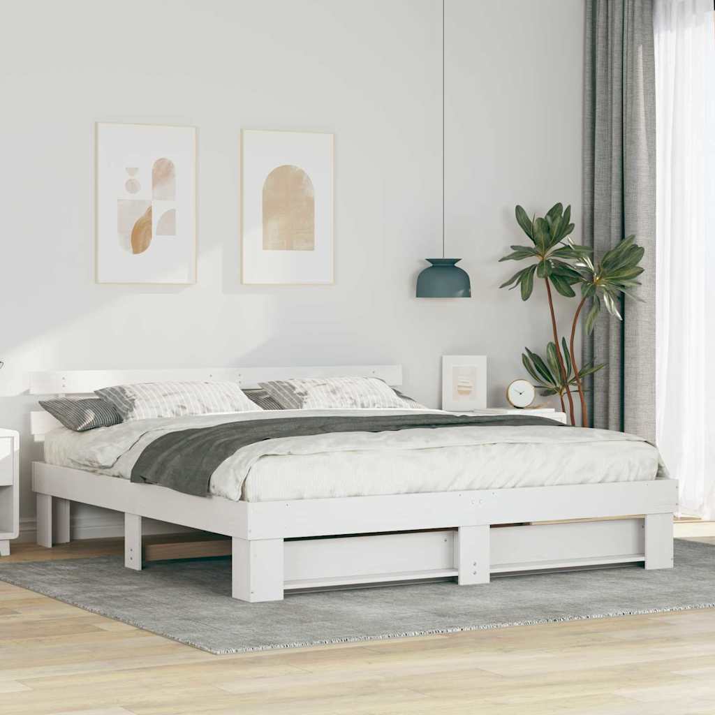 Bedframe met hoofdeinde Wit 200 x 200 cm Massief grenenhout