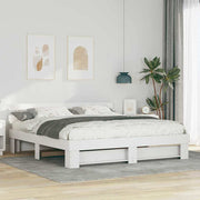 Bedframe 200x200 cm massief grenenhout wit