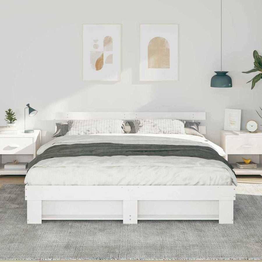 Bedframe met hoofdeinde Wit 200 x 200 cm Massief grenenhout