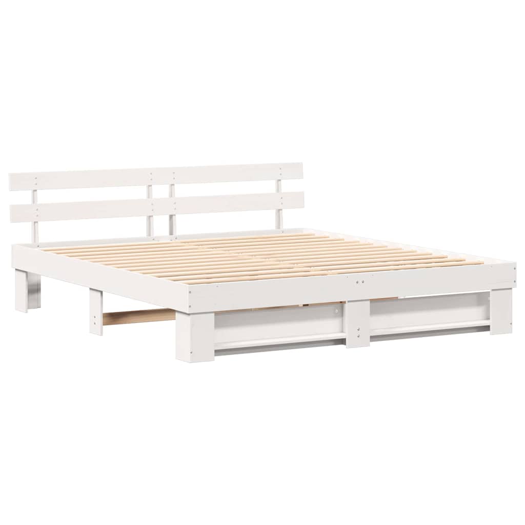 Bedframe met hoofdeinde Wit 200 x 200 cm Massief grenenhout