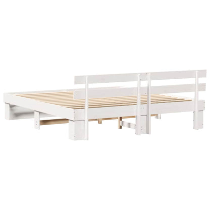 Bedframe met hoofdeinde Wit 200 x 200 cm Massief grenenhout