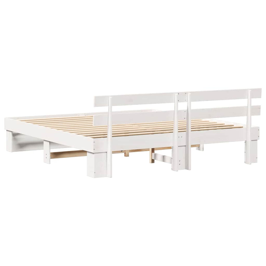 Bedframe met hoofdeinde Wit 200 x 200 cm Massief grenenhout