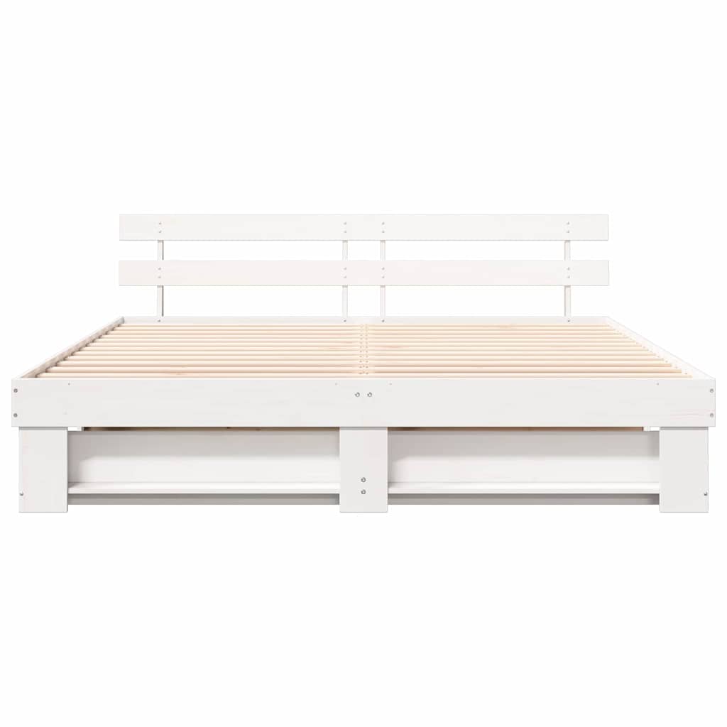 Bedframe met hoofdeinde Wit 200 x 200 cm Massief grenenhout