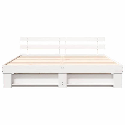 Bedframe met hoofdeinde Wit 200 x 200 cm Massief grenenhout
