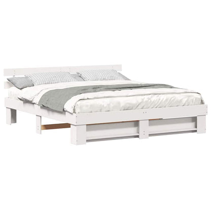 Bedframe met hoofdeinde Wit 200 x 200 cm Massief grenenhout