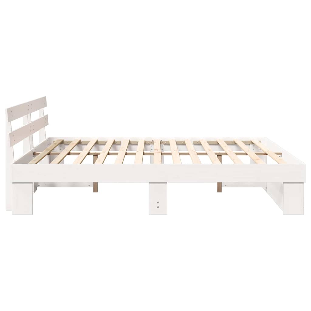 Bedframe met hoofdeinde Wit 200 x 200 cm Massief grenenhout
