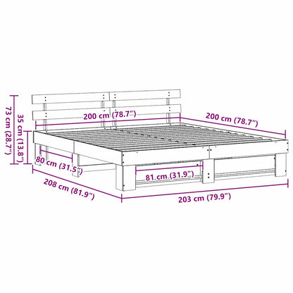 Bedframe met hoofdeinde Wit 200 x 200 cm Massief grenenhout
