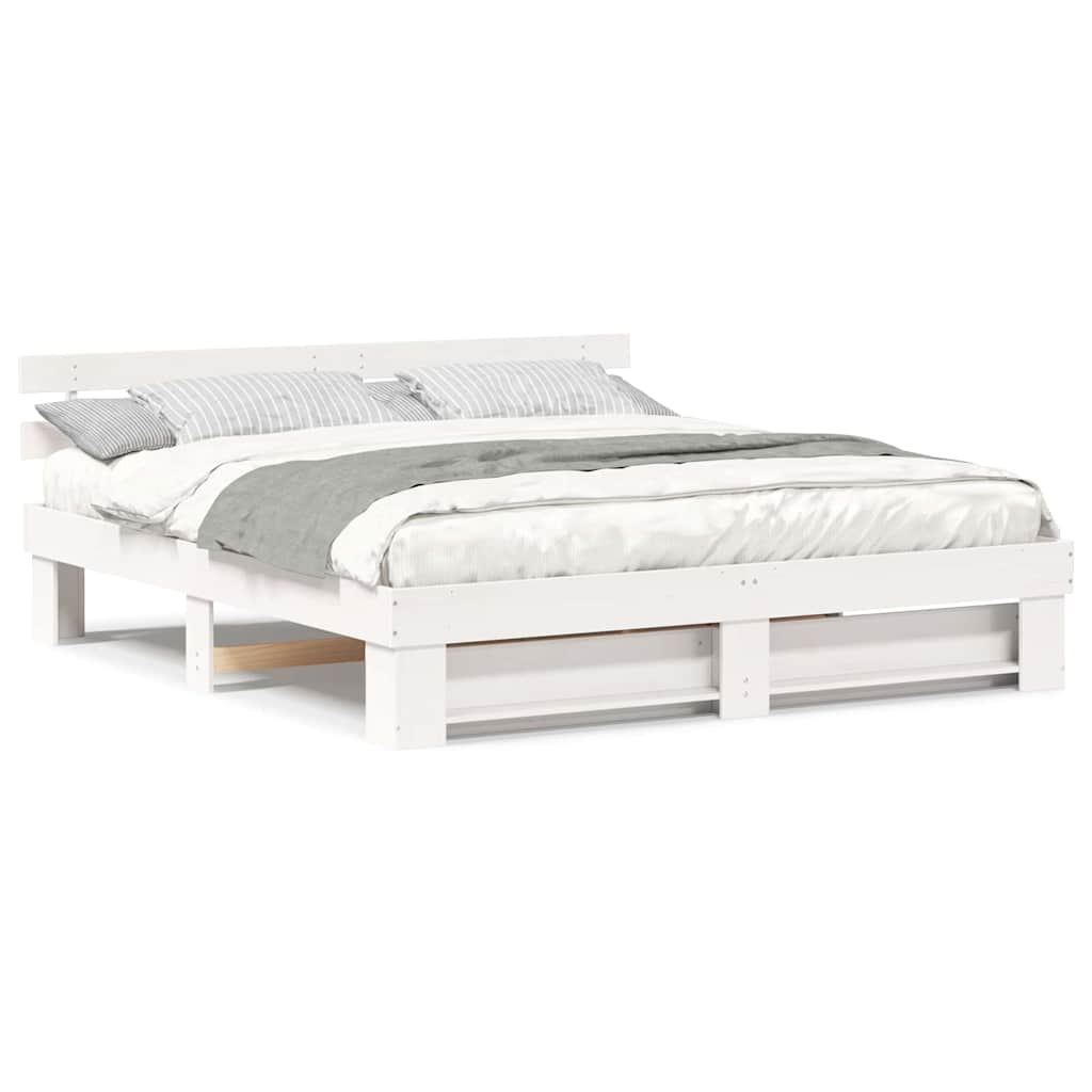 Bedframe met hoofdeinde Wit 200 x 200 cm Massief grenenhout