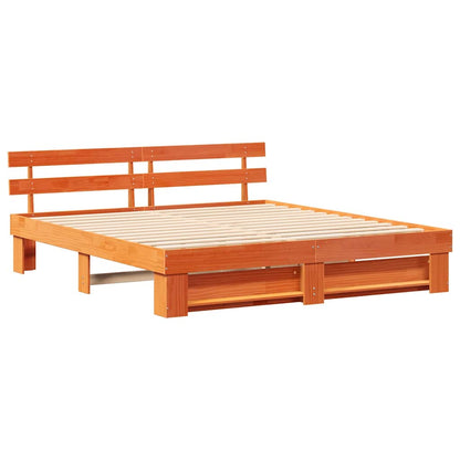 Bedframe met hoofdeinde Bruin 200 x 200 cm Massief grenenhout