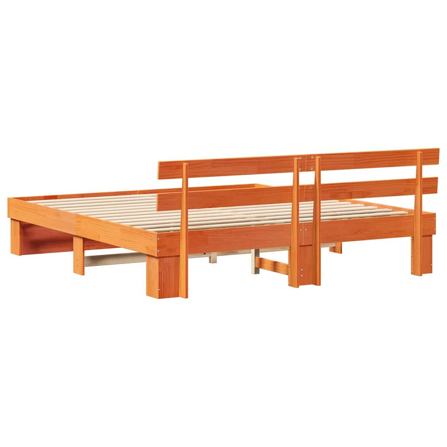 Bedframe met hoofdeinde Bruin 200 x 200 cm Massief grenenhout