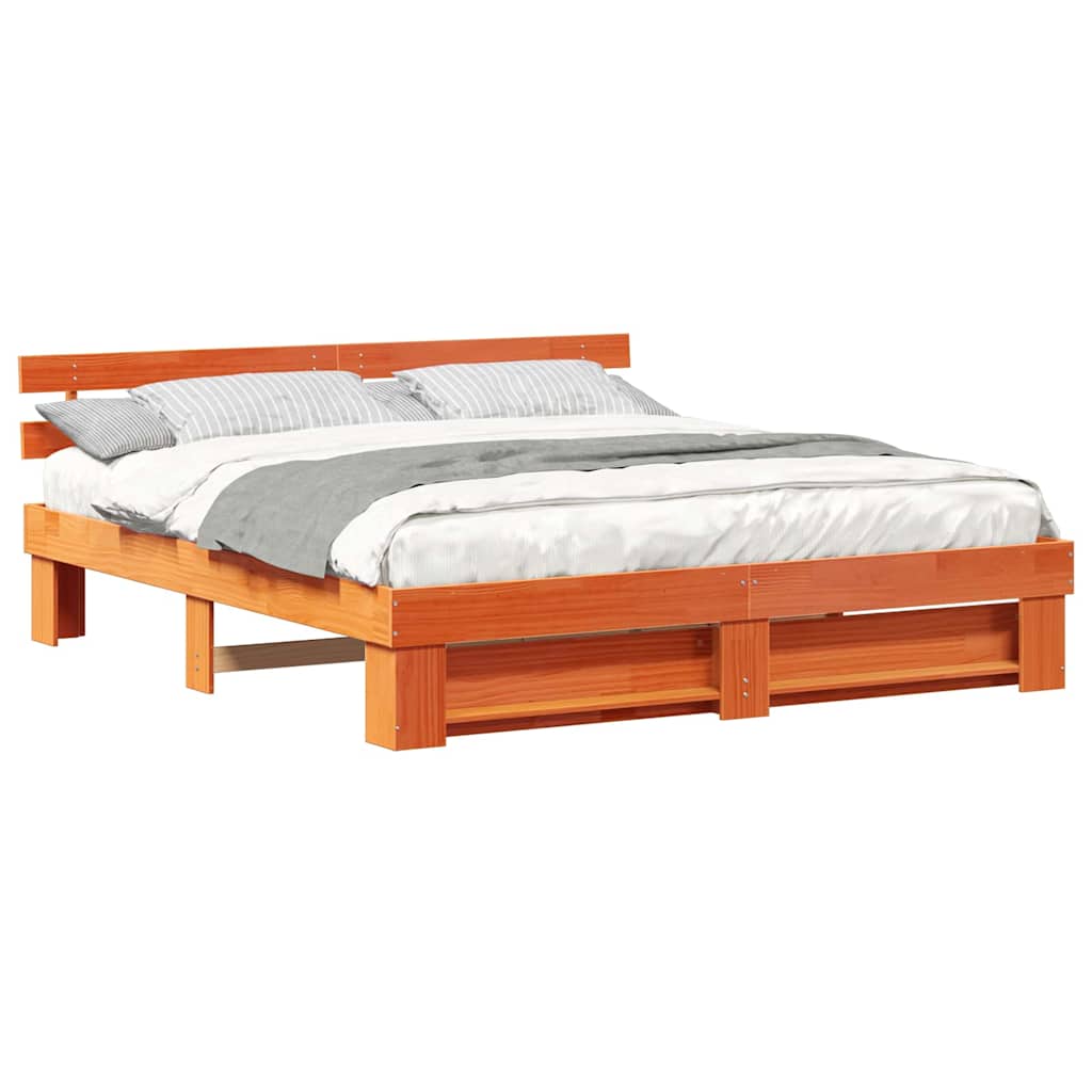 Bedframe met hoofdeinde Bruin 200 x 200 cm Massief grenenhout