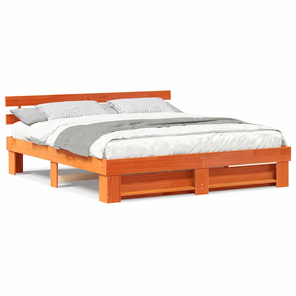 Bedframe met hoofdeinde Bruin 200 x 200 cm Massief grenenhout