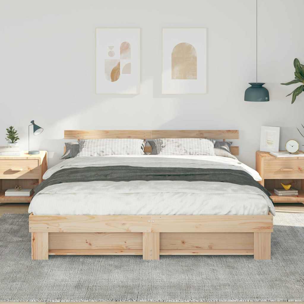 Bedframe met hoofdeinde Bruin 180 x 200 cm Massief grenenhout