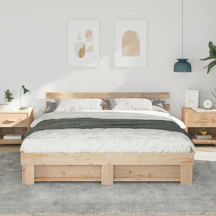 Bedframe met hoofdeinde Bruin 180 x 200 cm Massief grenenhout