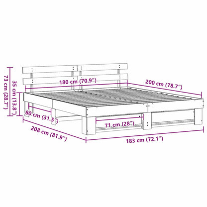 Bedframe met hoofdeinde Bruin 180 x 200 cm Massief grenenhout