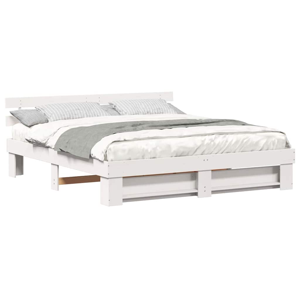 Bedframe met hoofdeinde Wit 180 x 200 cm Massief grenenhout