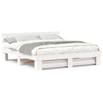 Bedframe met hoofdeinde Wit 180 x 200 cm Massief grenenhout
