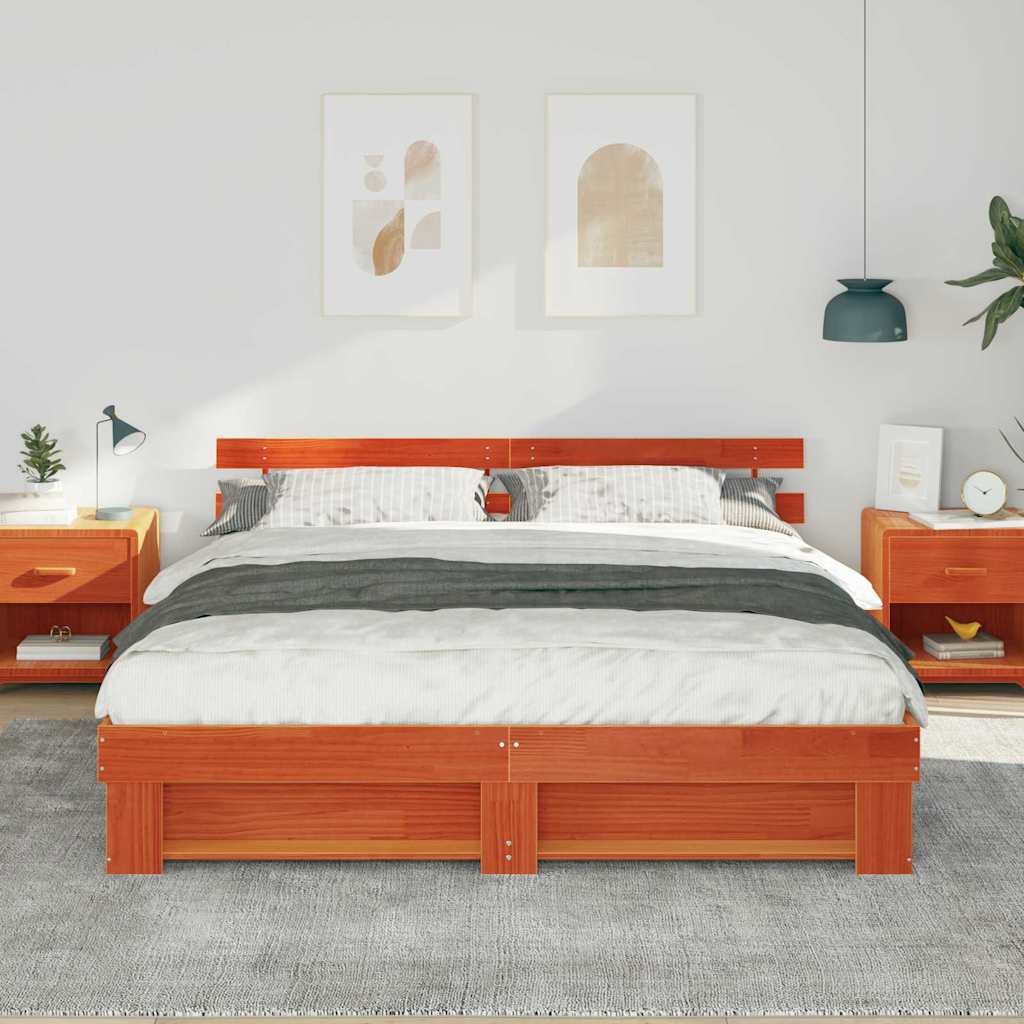 Bedframe met hoofdeinde Bruin 180 x 200 cm Massief grenenhout