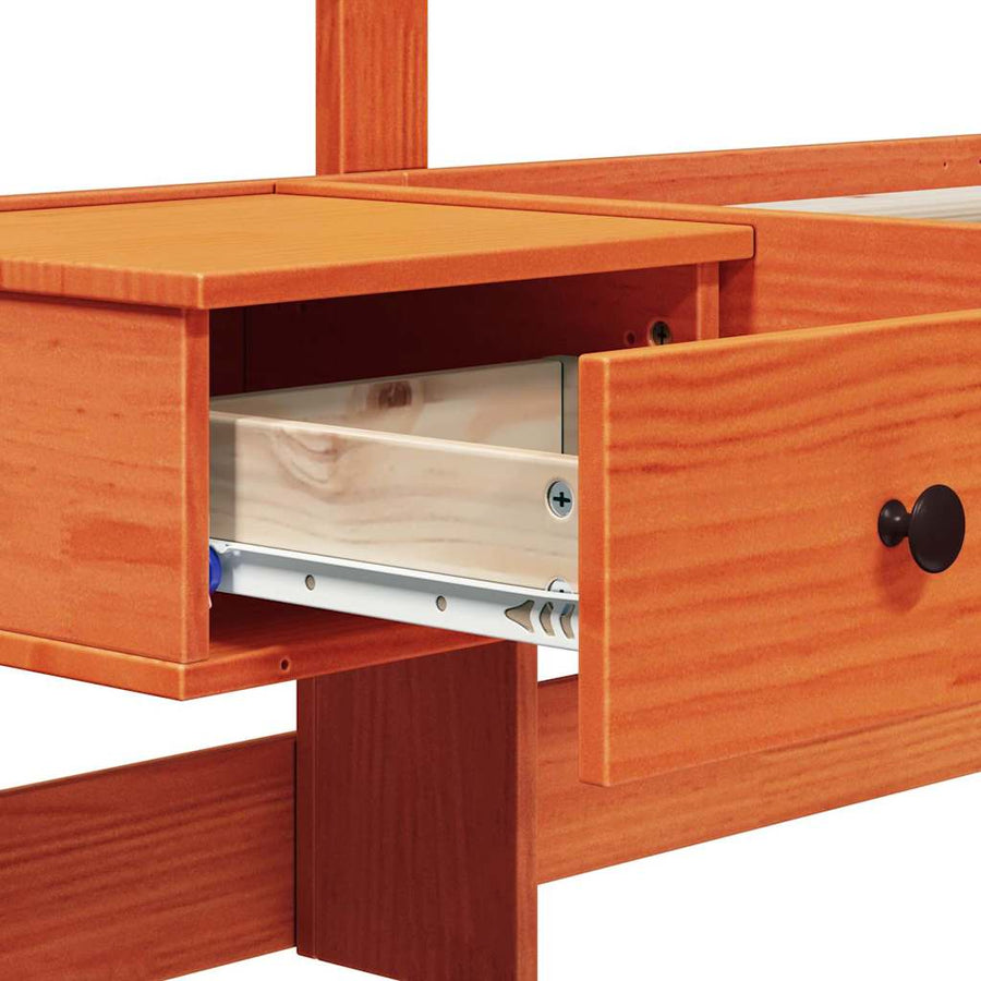 Bedframe met lade Bruin 200 x 200 cm Massief grenenhout