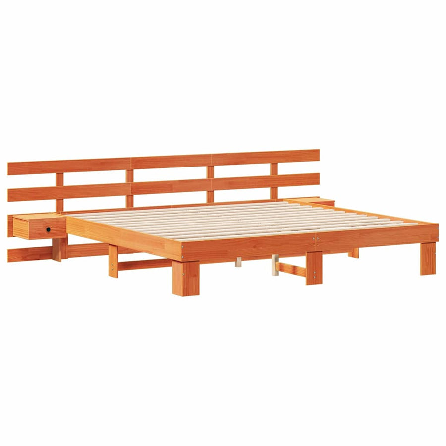Bedframe met lade Bruin 200 x 200 cm Massief grenenhout